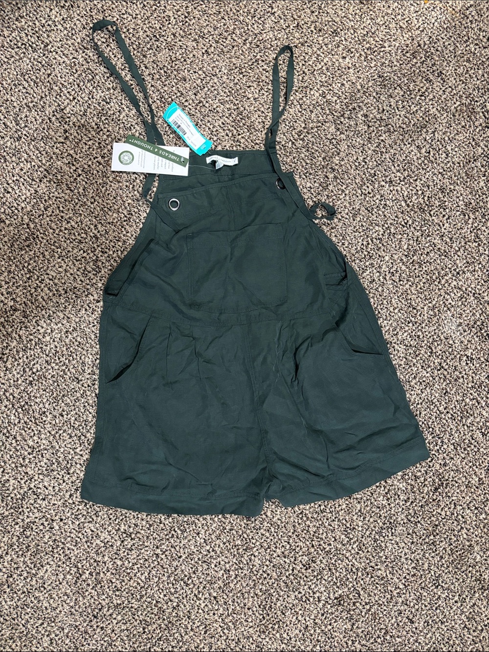 Threads 4 Thought Deep Green Linen-Blend Romper with Adjustable Straps